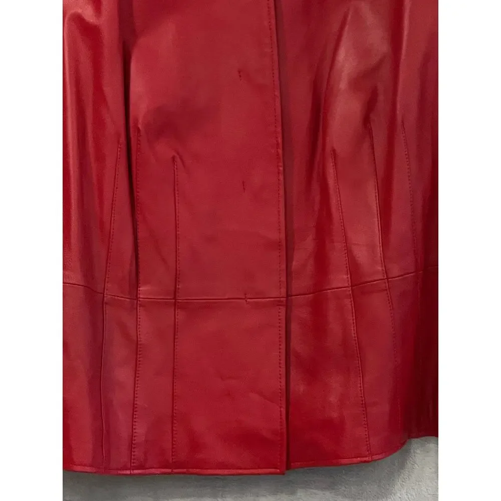 Liz Woman Red Leather Jacket 2X Plus Size Minimalist Career Office Classic Coat